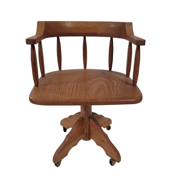 Handmade Miniature furniture office chair oak 9" x 6.6" J. DALTON Jackson S.C. - Picture 1 of 7